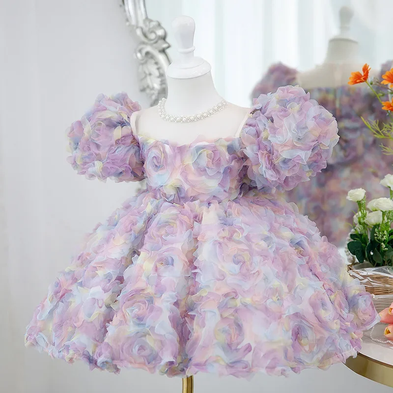 Formal Luxury Girls' Pink Princess Flower Girl Wedding Dress High end French Children's Puffy Dress Elegant Party Dress