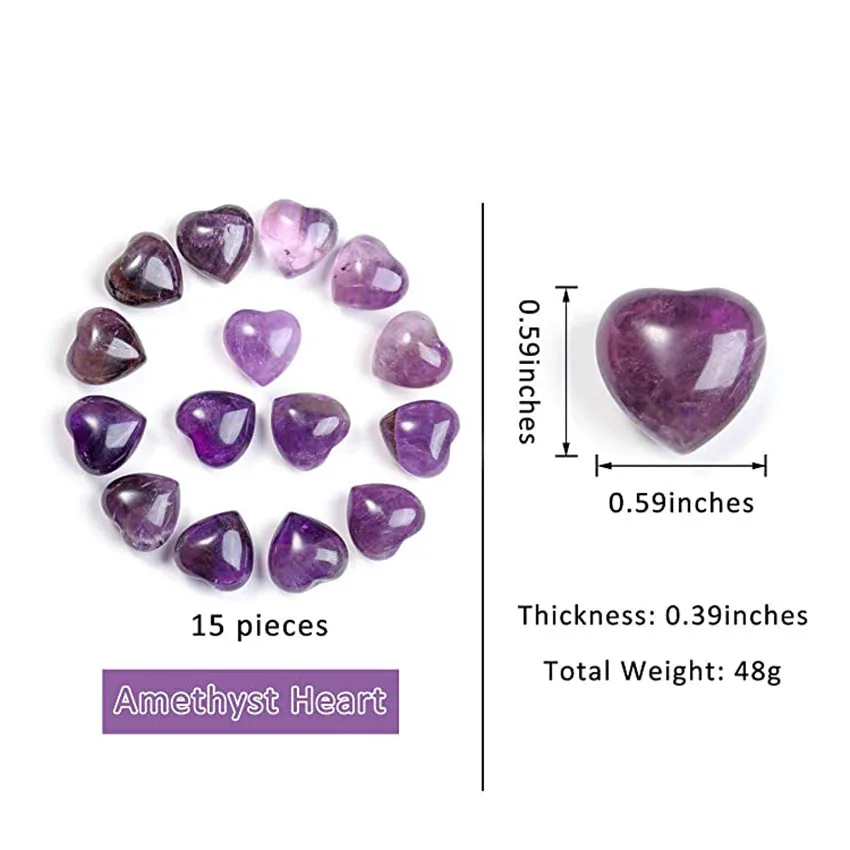 15 Pcs Natural Healing Crystal Rose Quartz Heart Love Stones Set Bulk Polished Pocket Palm Thumb Chakra Reiki Balancing Gifts