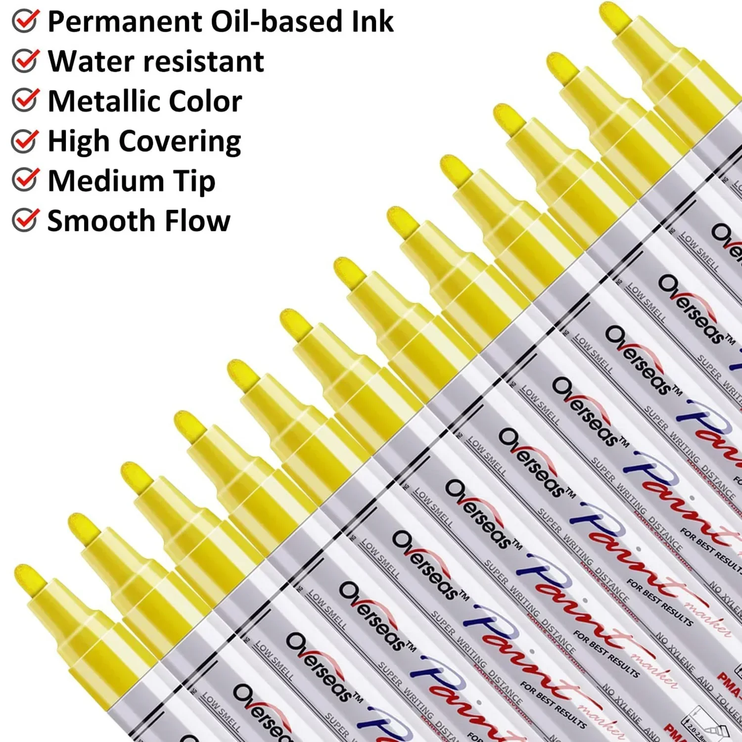 Yellow Paint Markers Pens 12 pcs Permanent Oil Based Paint Pen, 2.0mm Medium Tip, Quick Dry and Waterproof Marker for Rock,Wood