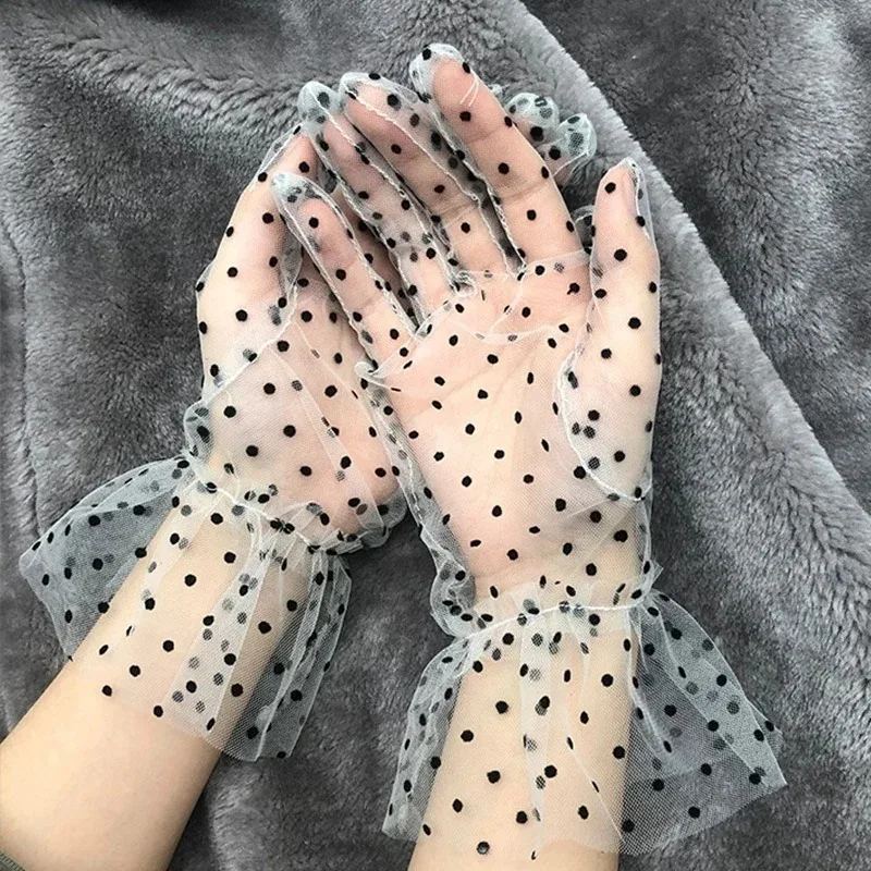 1pc Sexy Dot Print Mesh Tulle Glove Spring Summer Thin Short Glove Club Prom Party Dancing Dress Glove tulle gloves