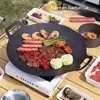 Round grill plate Non-stick grill plate Portable home frying pan for outdoor picnics Non-smoking grill plate grilling tool 1