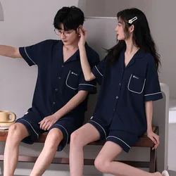 New Summer Fashion Couple Shorts Breathable Women's Pajamas Printing Homewear Cardigan Men Nightwear Couple's Sleepwear