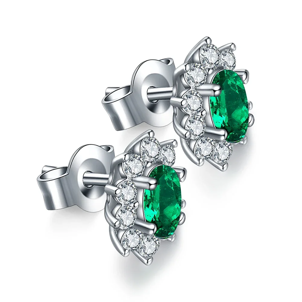 Pirmiana 925 Sterling Silver 1.0ct Lab Grown Created Emerald  Earrings Lady's Jewelry
