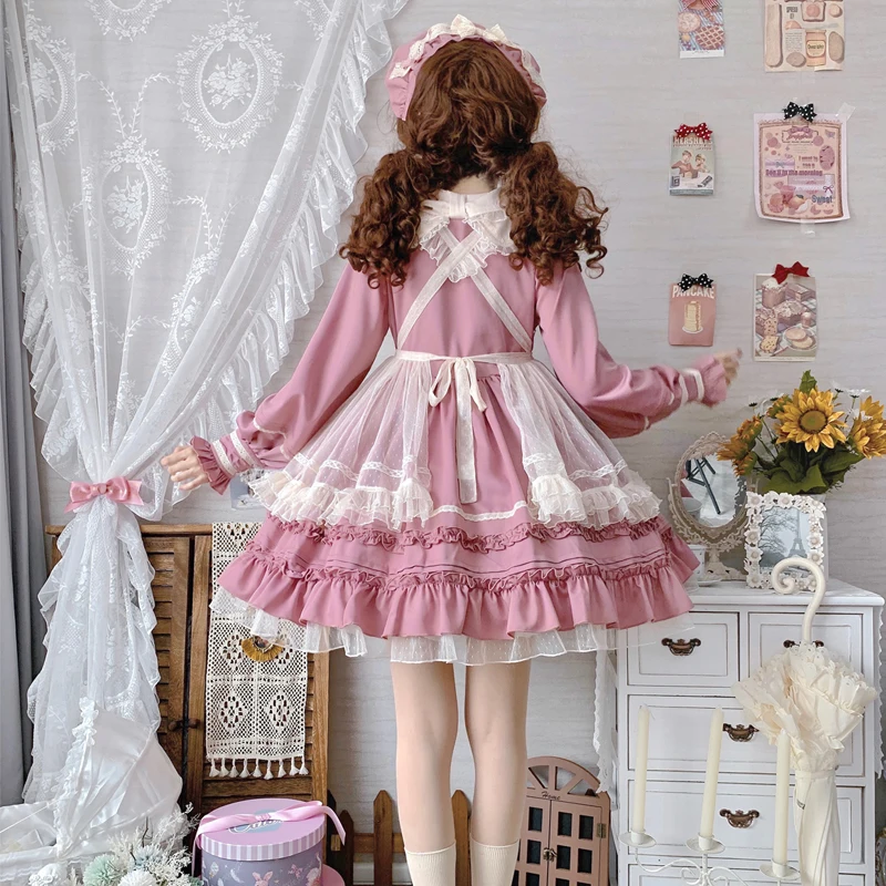 Lotata Mori Girl Theme Women's Lolita OP Long Sleeve Dress & Apron