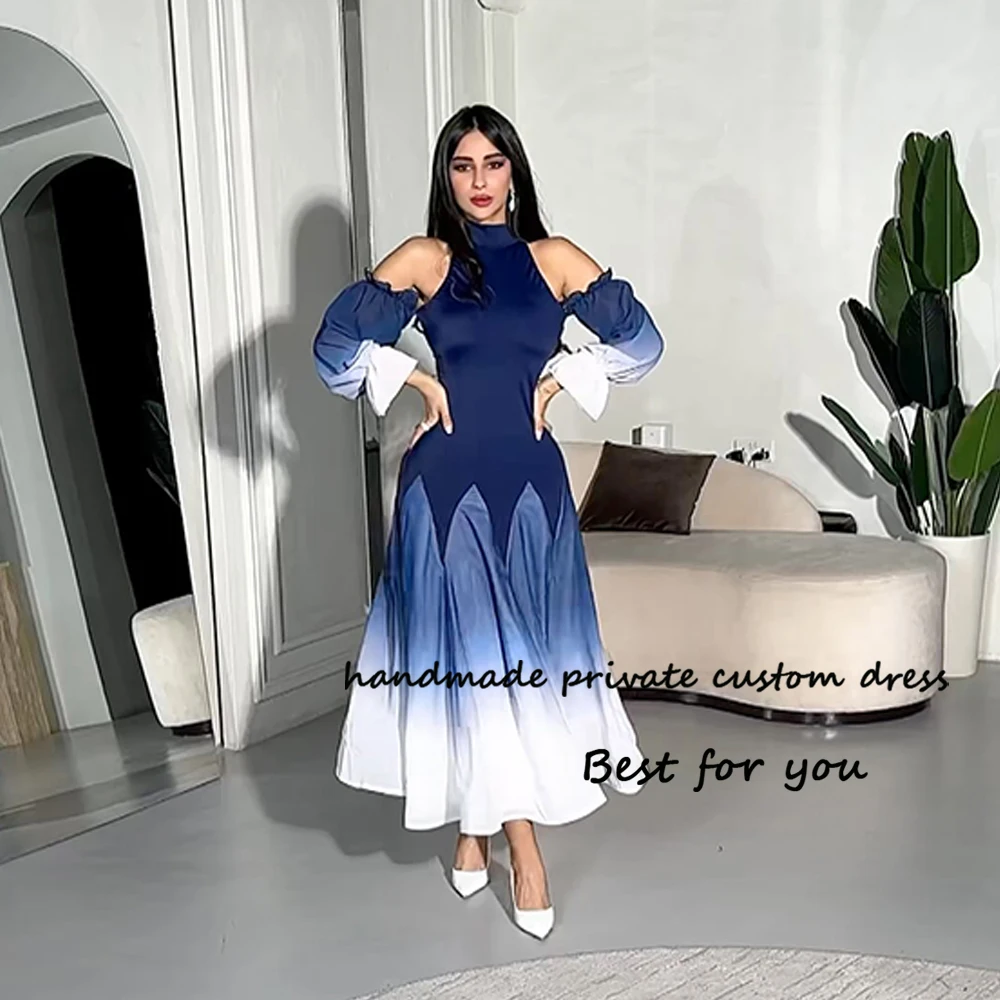 

Arabian Dubai Mermaid Prom Dresses for Women 2024 Tie Dye Satin Formal Evening Dress Ankle Length Prom Party Gowns