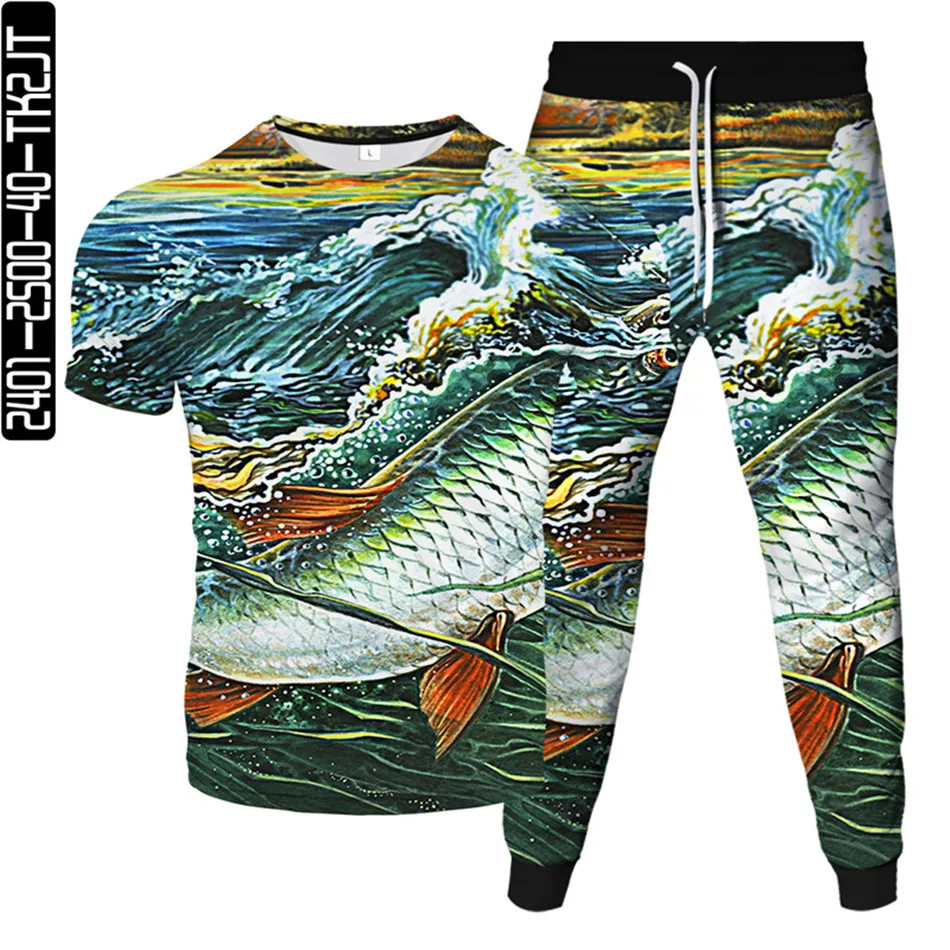 Mens Plus Size Tuta Cartoon Animal Shark Fish 3D Printed Women Sportwear Suit Maschio Femmina Fashion T-Shirt + Pantaloni 2 Pz/Set