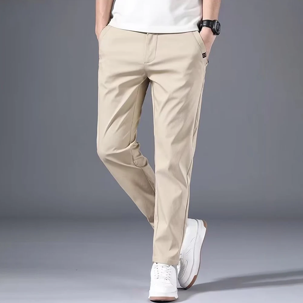 

Fashion Men's Slim Fit Pants Solid Color Stretch Chino Trousers Casual Flat Front Flex Classic Full Pants Men Clothing