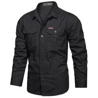 Chemises à manches longues décontractées pour hommes, 2023 coton, chemises militaires de haute qualité, vêtements de marque de mode, chemisier noir, printemps, 100% 6