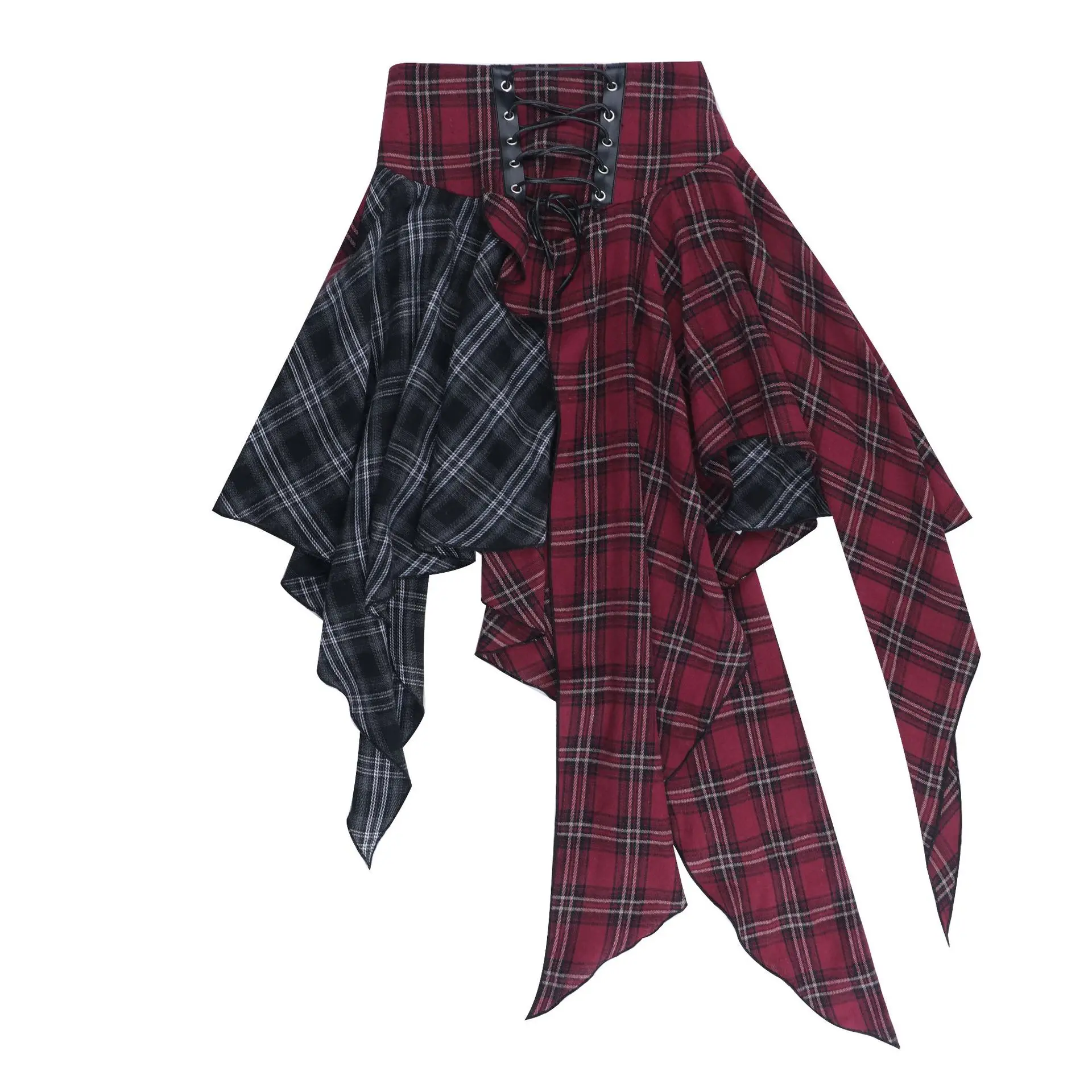 American Vintage Dark Gothic Style Skirt Women's Patchwork Irregular Plaid Skirt Y2K 2000s Subcultural Casual Streetwear