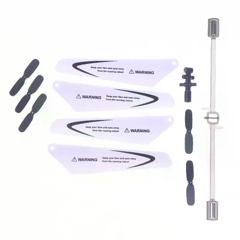 Ensemble complet du kit de réparation pour hélicoptère RC SYMA S5-N, incluant barre d'équilibrage, pales, moteur et flybar.
