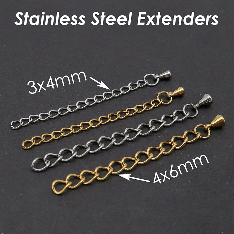 50 x Stainless Steel Chain Extender Gold Silver 2 Inch Extension Chain for Necklace or Bracelet Jewelry Making 5cm Tail Chain