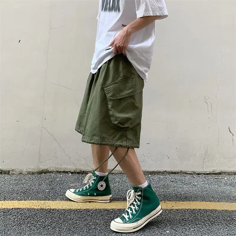 Fashion Korean Style Large Pocket Workwear Straight Shorts Men's Summer Y2k Street Hip-hop Trendy Brand High-quality Loose Pants