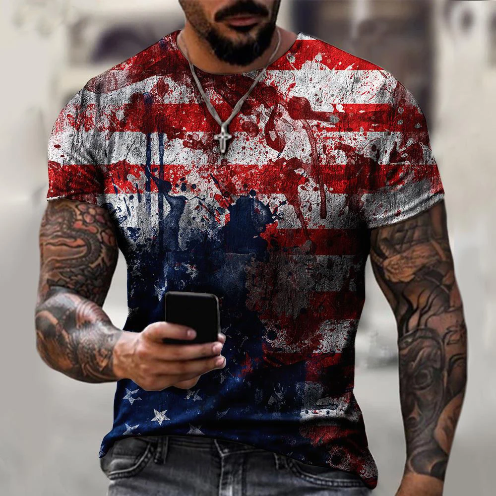 American Flag Mens Short Sleeve T Shirt Summer Streetwear