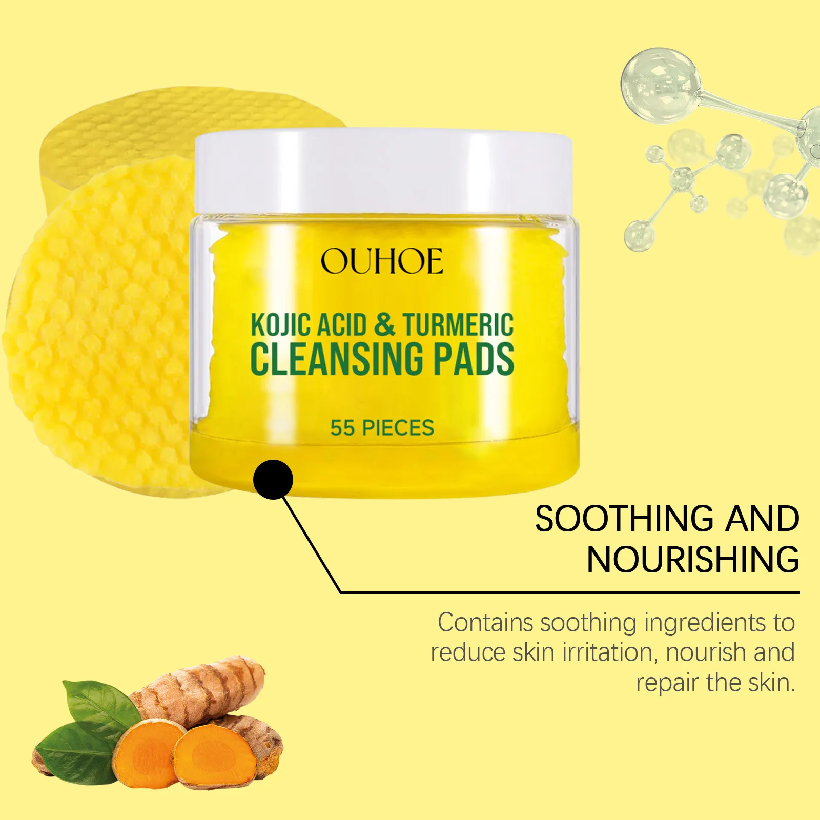 Turmeric Kojic Acid Facial Exfoliating Cleansing Pads Clogged Pores Oil Remover Glow Brighten Daily Lemon Facial Cotton Sponges facial cleanser cleansing pad