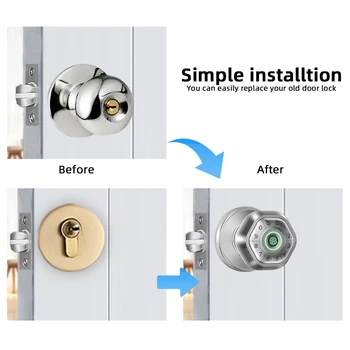 RAYKUBE Q5 USA. Free Delivery Tuya BLE Smart Fingerprint Door Lock Electronic Lock Round Knob with Password/Key/Tuya APP Unlock 6