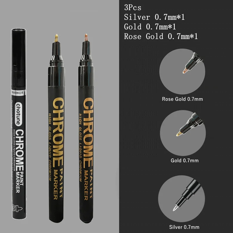 3Pcs/set Mirror Marker Silver Gold Art Marker Liquid Pen DIY Resin Paint  Mirror Chrome Finish Metallic Craftwork Paint Pen - AliExpress