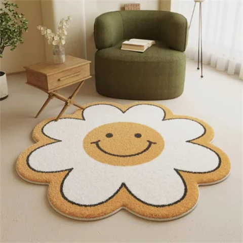 

New Household Imitation Cashmere Mat Living Room Bedroom Balcony Soft Carpet Flower Shaped Finished Carpet INS Style Plush Mat