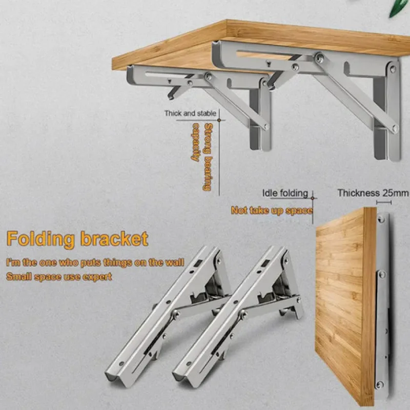 2Pcs Folding Shelf Brackets Heavy Duty Stainless Steel Collapsible Wall  Mounted Shelf For DIY Bracket Folding Bench Work Table - AliExpress