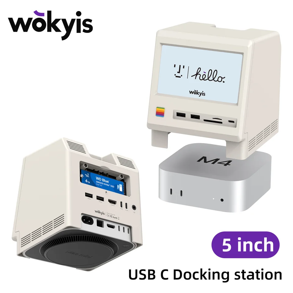Wokyis M5 10Gbps Mac mini M4 Dock 5inch Full HD IPS Screen USB-C