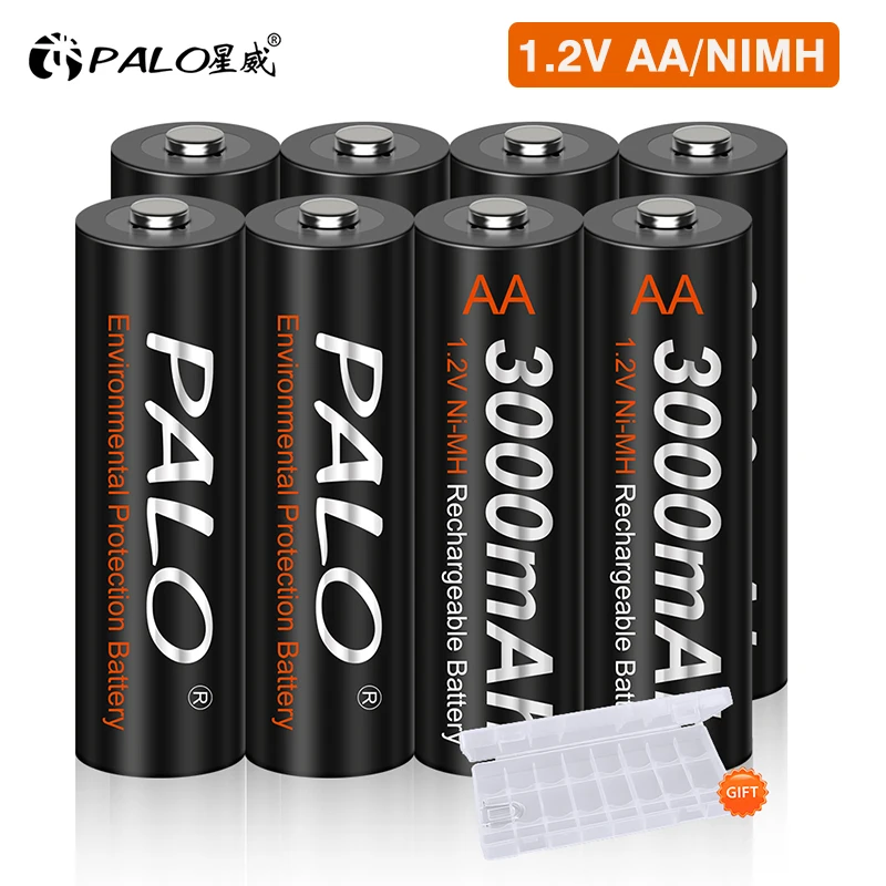 PALO 4-16PCS AA 1.2V NIMH AA Rechargeable Battery 3000mAh Low Self  Discharge AA NI-MH Batteries for Camera Toy Car+Battery Case