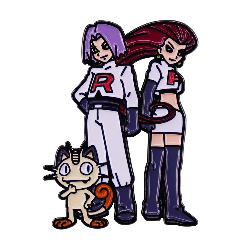 Anime Cartoon Rocket Team Smalto Pin Jessie James Meowth Spille Distintivi Per I Fan Accessori Cosplay Regali