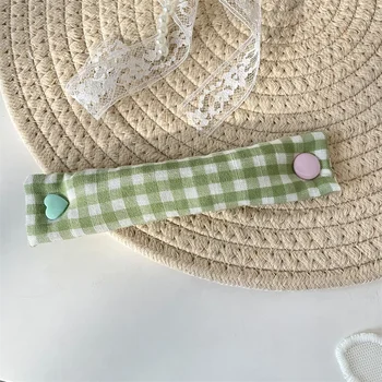 ผ้า Bowknot Grid Data Cable Tie INS ผ้าสายไฟ, น่ารักนํากลับมาใช้ใหม่สายรัดสําหรับหูฟัง/สายข้อมูล 16