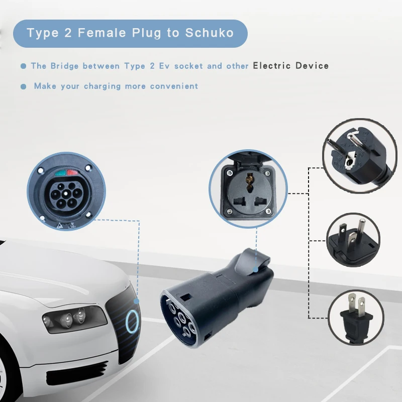 Charger Adapter 16A V2L Type 2 EV Discharge for MG BYD Kia XPeng Car Charging Connector