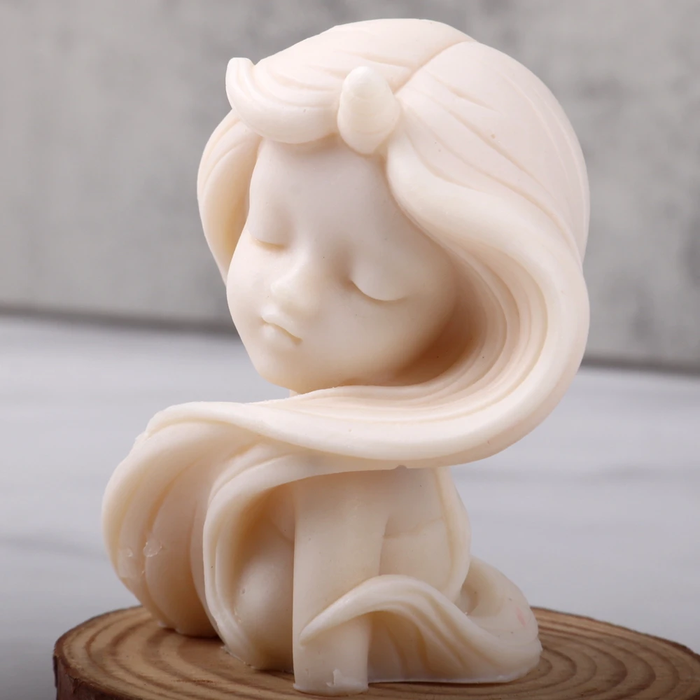 Ocean Princess Candle Silicone Mold Cute Girls Gypsum form Carving Art Aromatherapy Plaster Mold Home Decoration Handmade Gifts