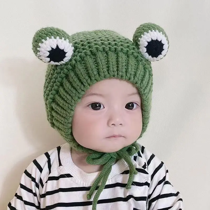 

Solid Color Cartoon Frog Knitted Hat Winter Warm Hat Skullies Cap Beanie Hat For Kid Boy And Girl