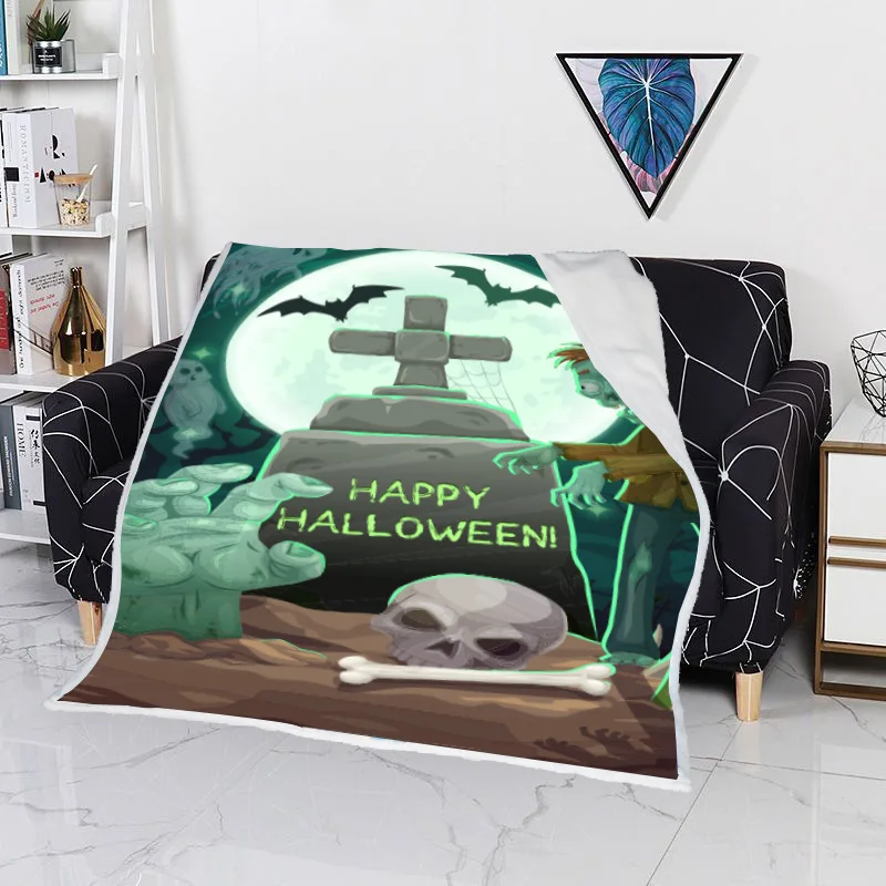 

Happy Halloween Skull Cross Terror Theme Throw Blanket Flannel Fleece Bed Sofa Couch Blanket Cozy Fuzzy Plush for Boys Girl Gift