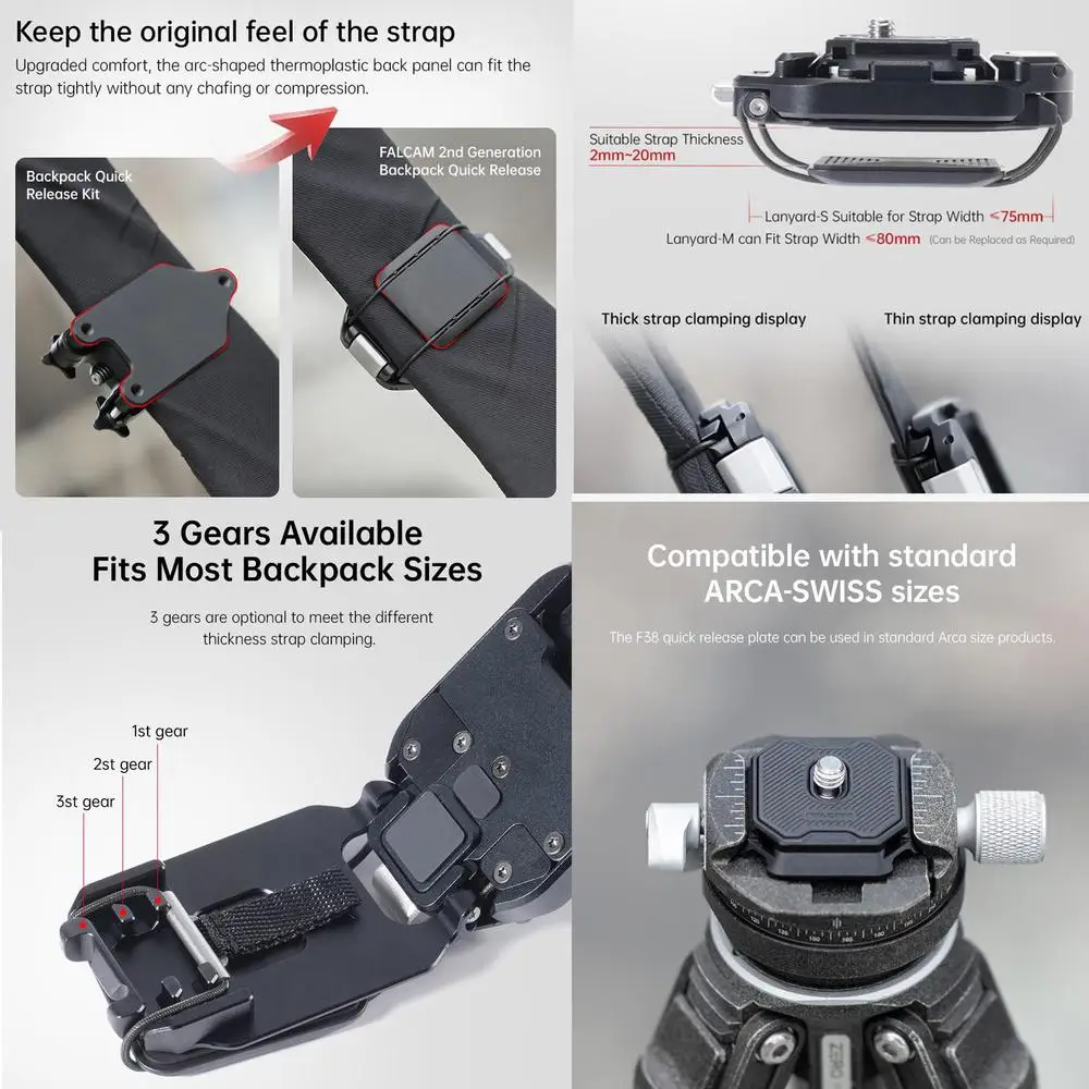 F38B3802 Quick Release Plate Kit for Backpack Straps V2,MAX. Payload 30kg Tripod