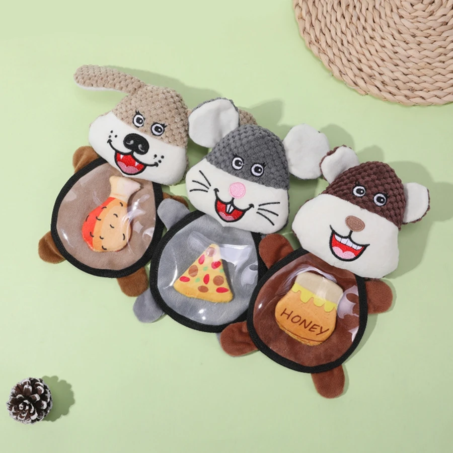 1 PC Voice Mouse Teddy Gold Hair Bite Doll Plush Dog Toy
