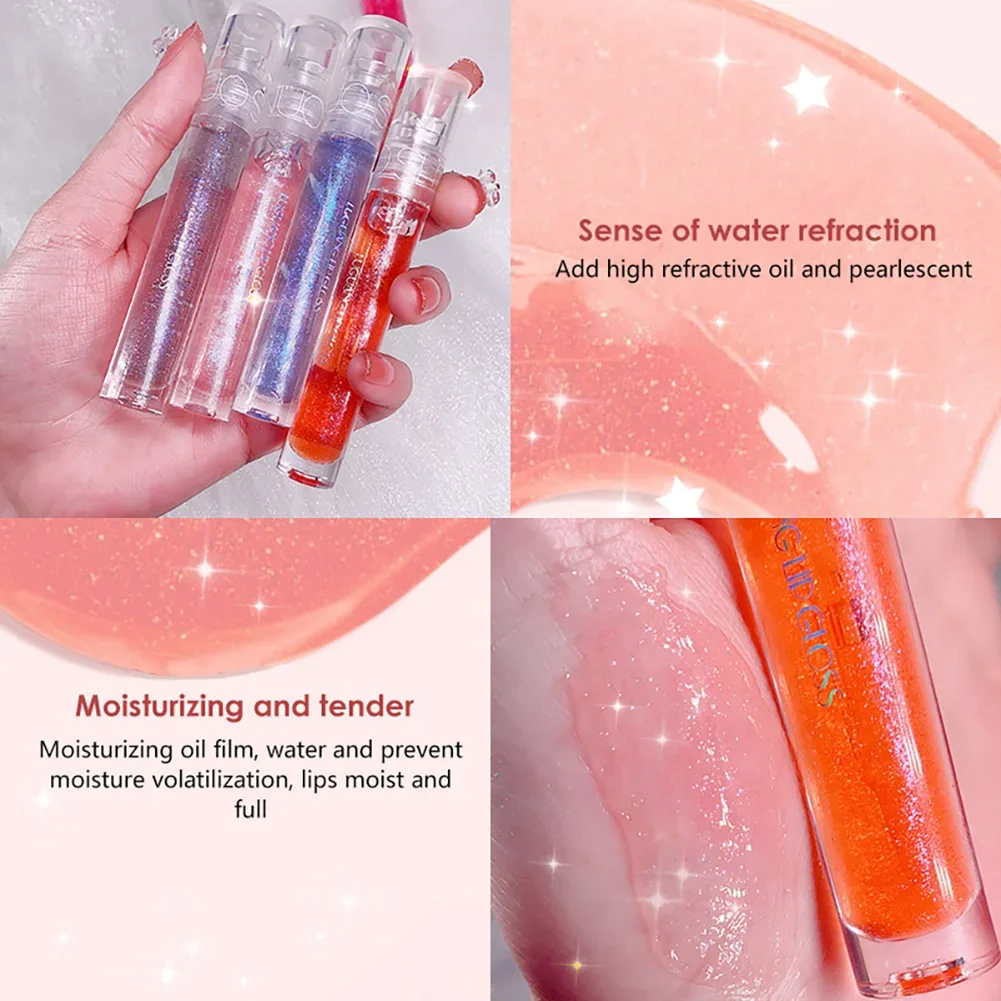 Mirror Water Lip Gloss Lip Glaze Transparent Glass Lip Oil Liquid Lipstick Lipgloss Moisturizing Natural High Gloss Lip Oil Care 3