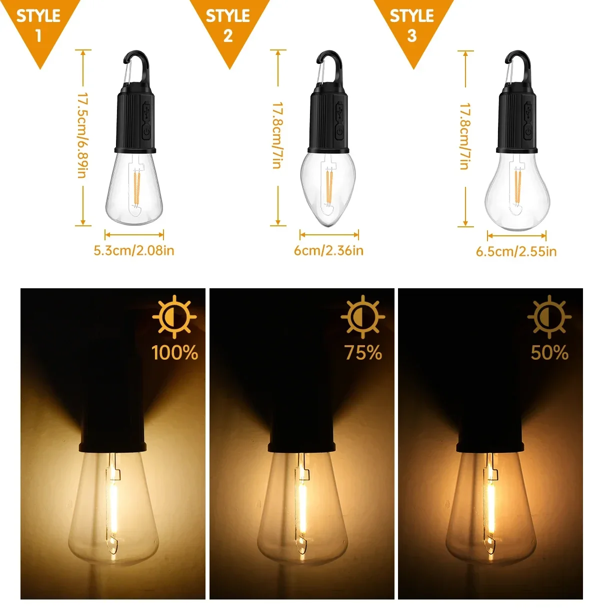 USB Camping Light 3 Lighting mode Rechargeable Lantern Waterproof High Bright Tent Light with Hook Outdoor Night Emergency Light 2