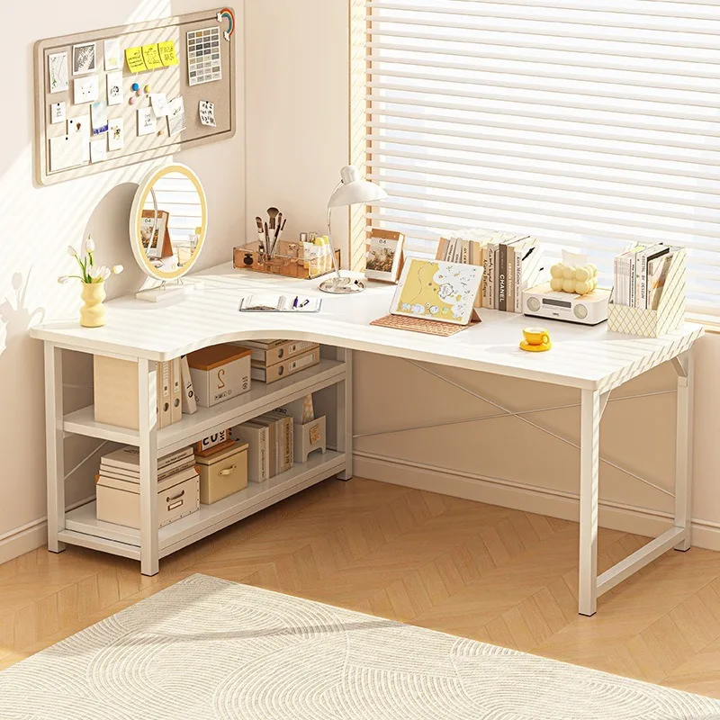 Computer desk Household student bedroom Corner learning Writing desk Cream wind L-shaped corner bookshelf Integrated desk