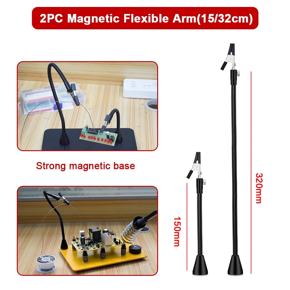 NEWACALOX Soldering Third Hand Tool PCB Holder with Magnetic 4Pcs Flexible Arms Crafts Jewelry Welding Workshop Helping Station soldering tool