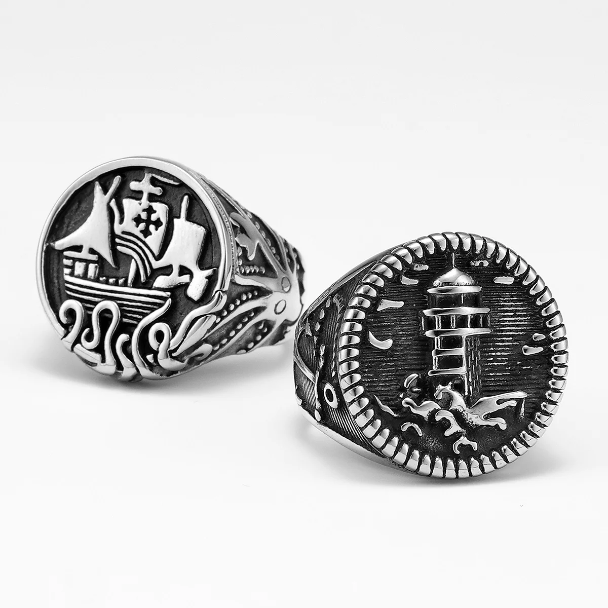 Anchor Lighthouse Ocean Sailor Ring - Stainless Steel Vintage Punk Fashion Jewelry Gift