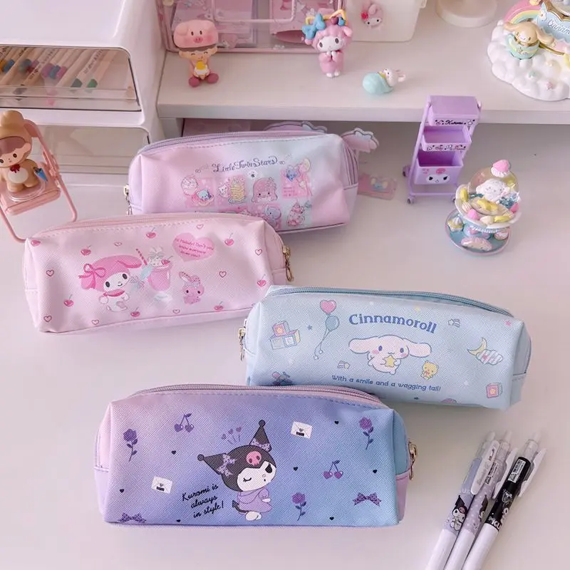 

Kawaii Sanrio Hello Kitty Cinnamonroll Kuromi Cartoon Double-layer Pencil Bag Travel Storage Bag Zipper Coin Purse Stationery