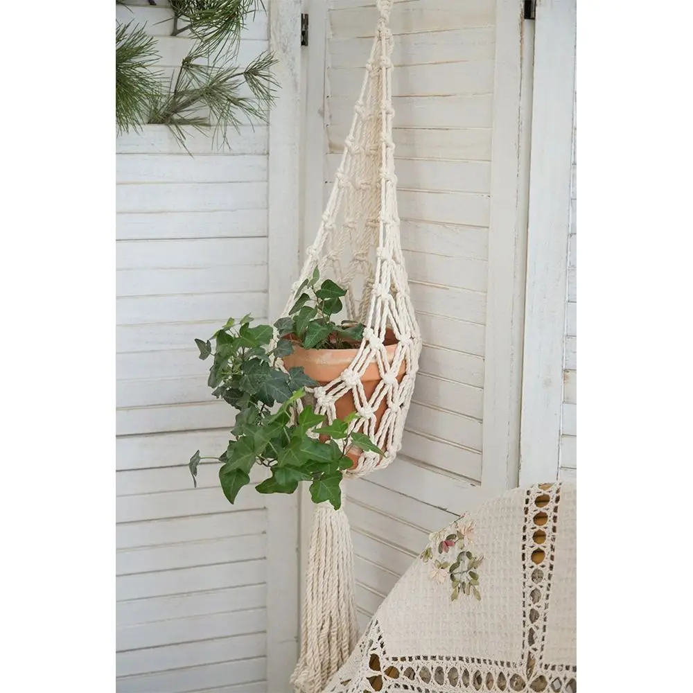 New Macrame Plant Hangers Handmade Beige Color Cotton Rope Hanging Planter Flower Pot Hanging Basket Home Decoration