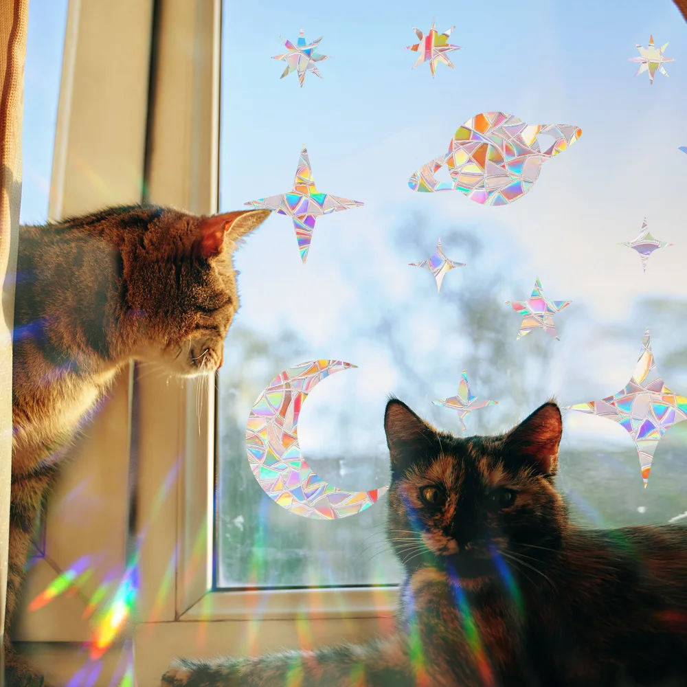 Rainbow Suncatcher Window Stickers PVC Cat Butterfly Ghost Prism Glass Wall Sticker Home Bedroom Decoration Self Adhesive Decal