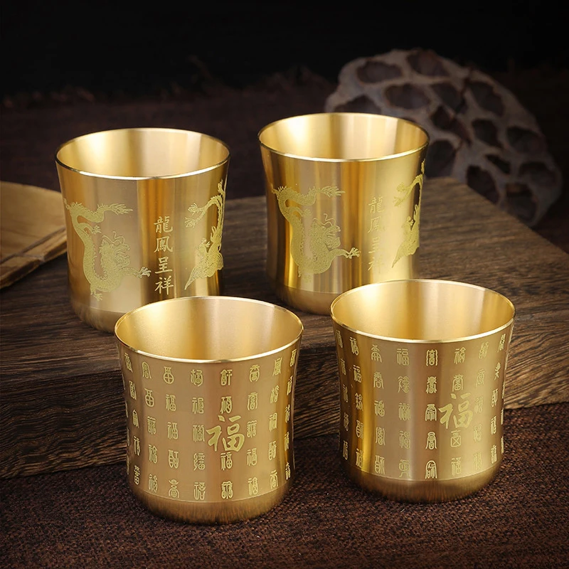 Brass Tea Cups Tea Mug Homeware China Antique Bar Drinkware Ancient Teacup for Drink Tea Coffee Tabletop Home Office Decor