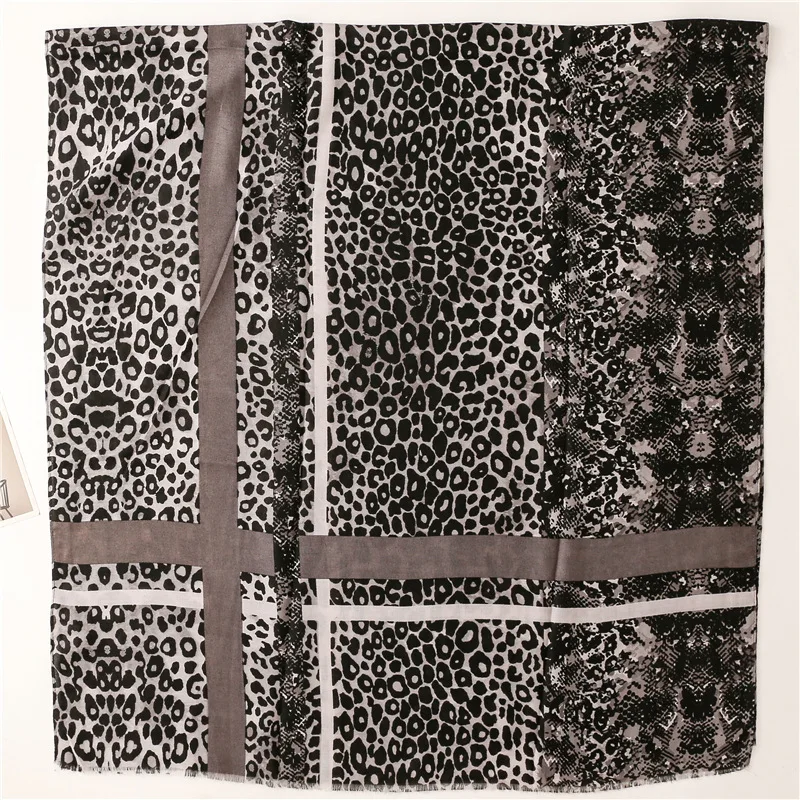 

Fashion Brand Women Fringe Scarf Black Grey Leopard Striped Viscose Autumn Winter Thick Shawl Hijab Pashmina Foulards 180*90Cm