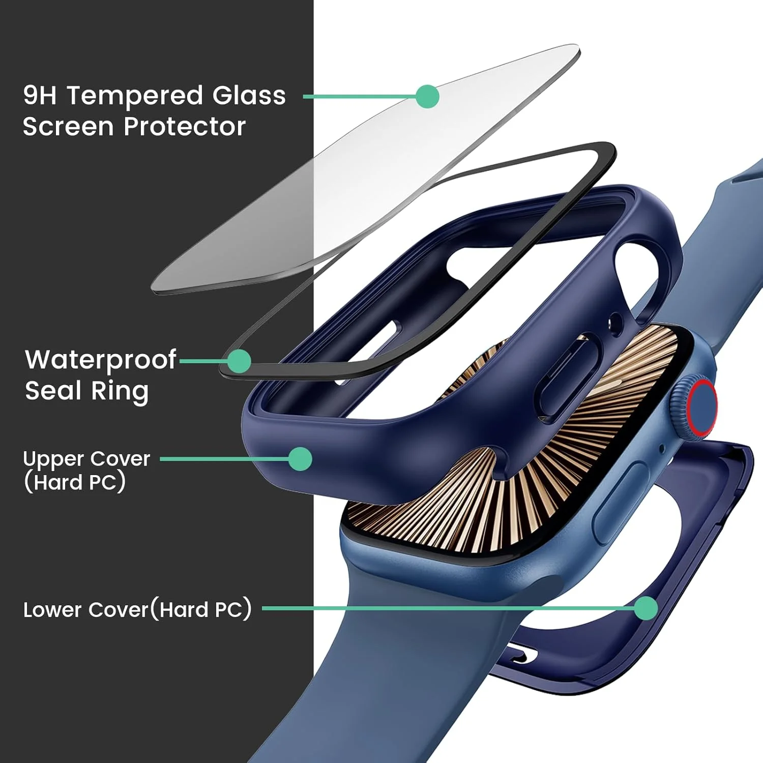Ultimate 3-in-1 Waterproof Apple Watch Case with 360° Protection and Tempered Glass Cover