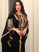 Robe longue marocaine à manches chauve-souris pour le Ramadan, mode musulmane de luxe, robe arabe du Moyen-Orient, paillettes dorées, velours, Turkiye Dubaï 2