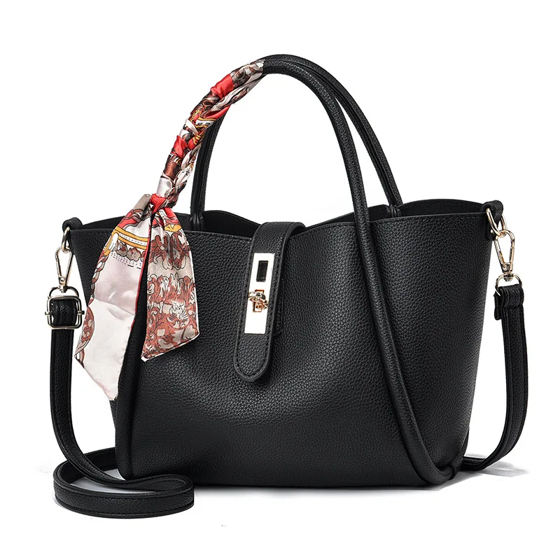 

2023 Women Luxury PU Leather Handbags Female Designer Scarf Decoration Shoulder Messenger Bags Casual Ladies Tote Bolsas
