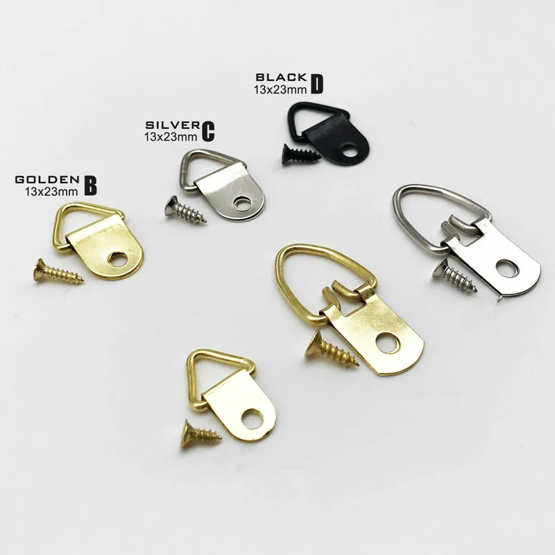 Golden Silver Black Triangle D-Ring Hanging Oil Painting Mirror Picture Frame Hanger Art Work Photo Wall Hook with screws