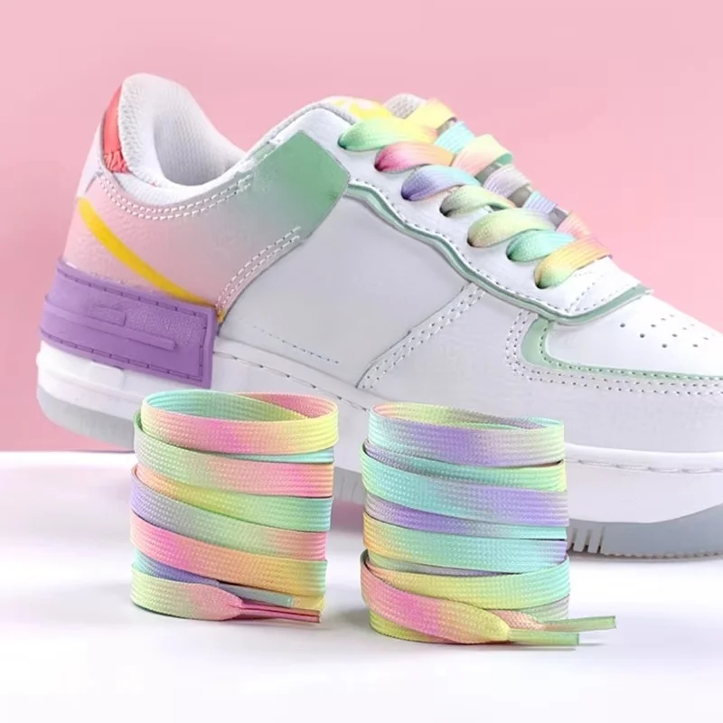 Vibrant Gradient Rainbow Flat Shoelaces - Unisex Casual Canvas Shoe Accessory