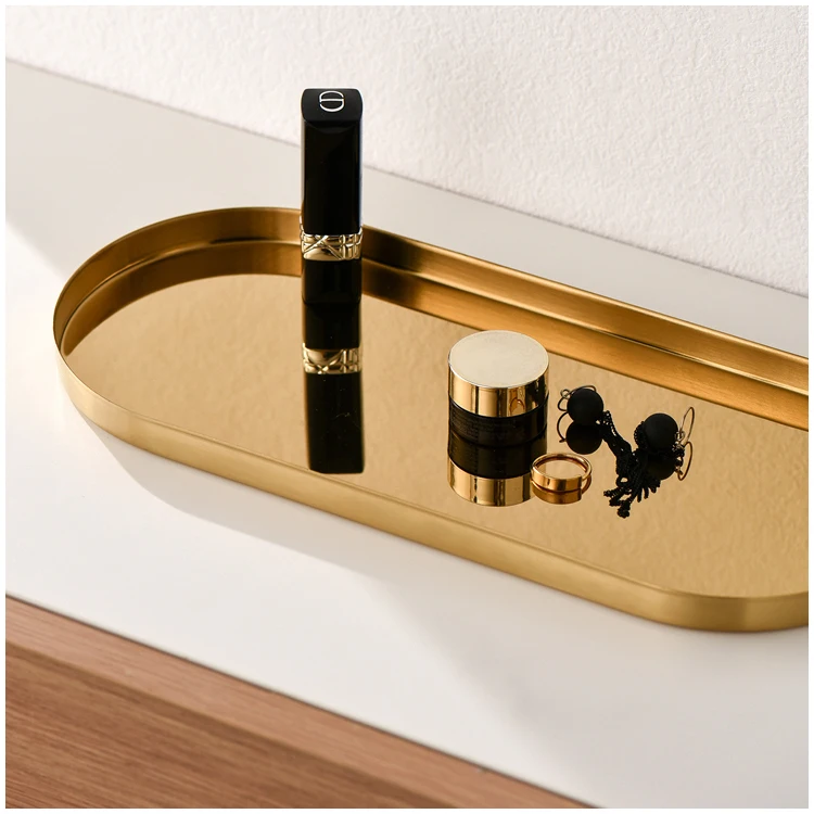 Stainless Steel Storage Tray Golden Oval  Light Luxury Jewelry  Cosmetic   Plate Swing  Home Decorative tray 2