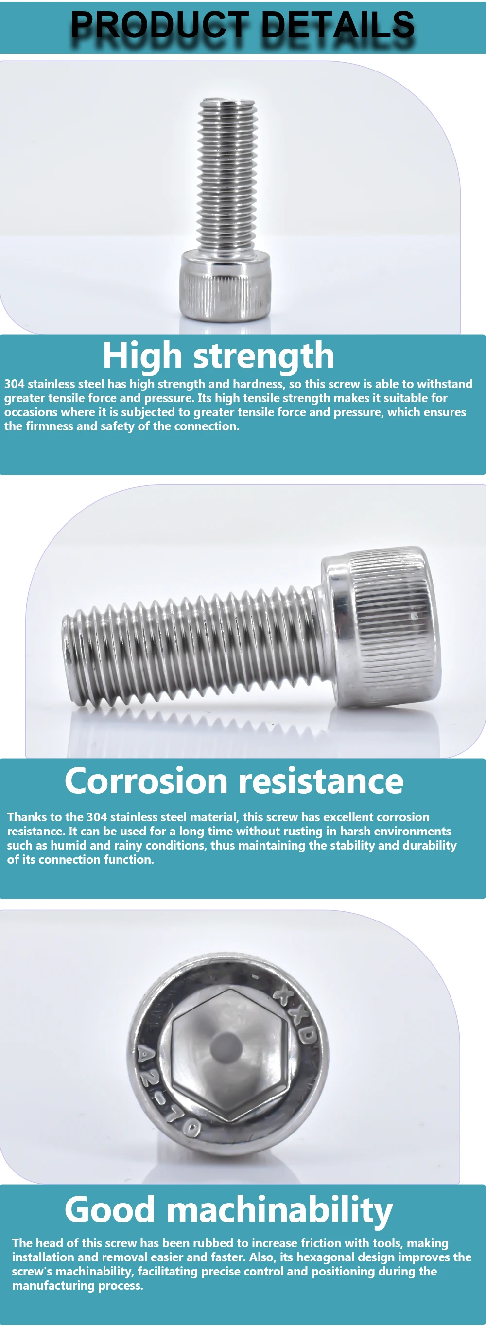 Description Picture 4 of item3-60pcs 304 Stainless Steel Hexagon Hex Socket Screw DIN912 M1.4 M1.6 M2 M2.5 M3 M4 M5 M6 M8Hex Socket Head Cap Allen Bolt Screw