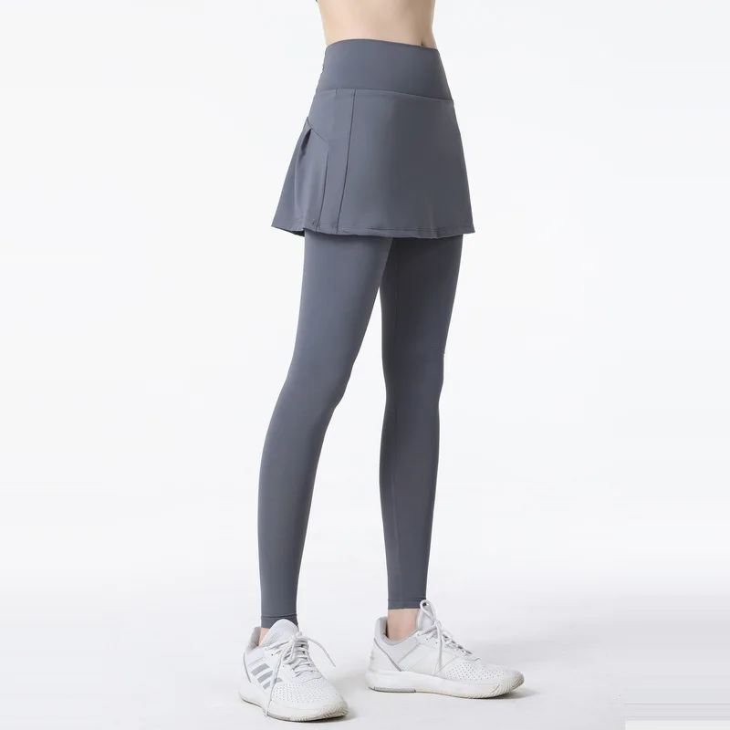 Large Size Fake Two Piece Women's High Waist Sports Leggings for Running Fitness Yoga